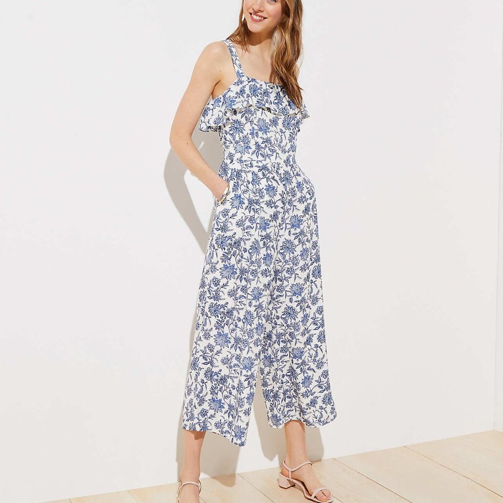 SOLD - Petite Trellis Garden Ruffle Jumpsuit